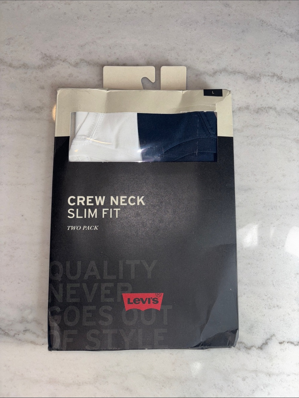 Levi's® SLIM CREW NECK TEE 2 PACK - Basic Men’s T-shirt - Navy /White LARGE NWT